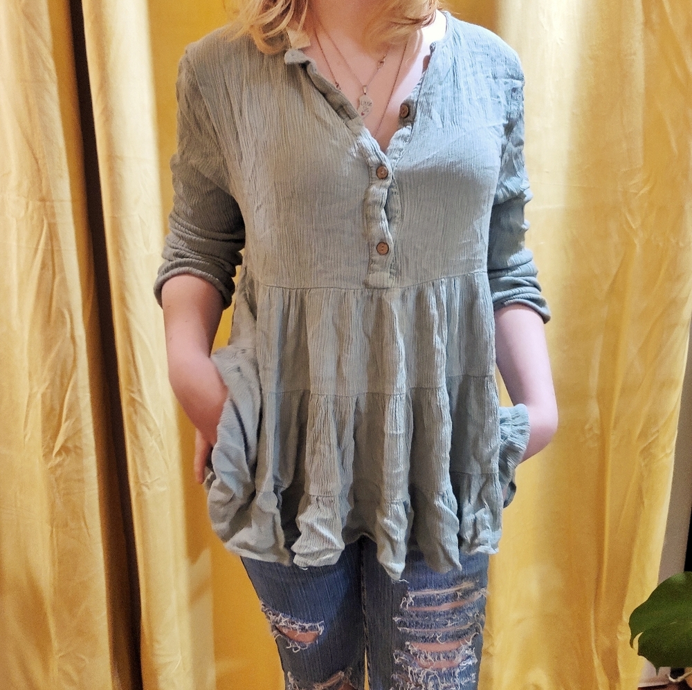 altr'd state Small Empire Peassnt Hippie Top Sage Green